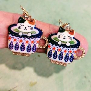 Cats In Cups Earrings Kitty Coffee Tea